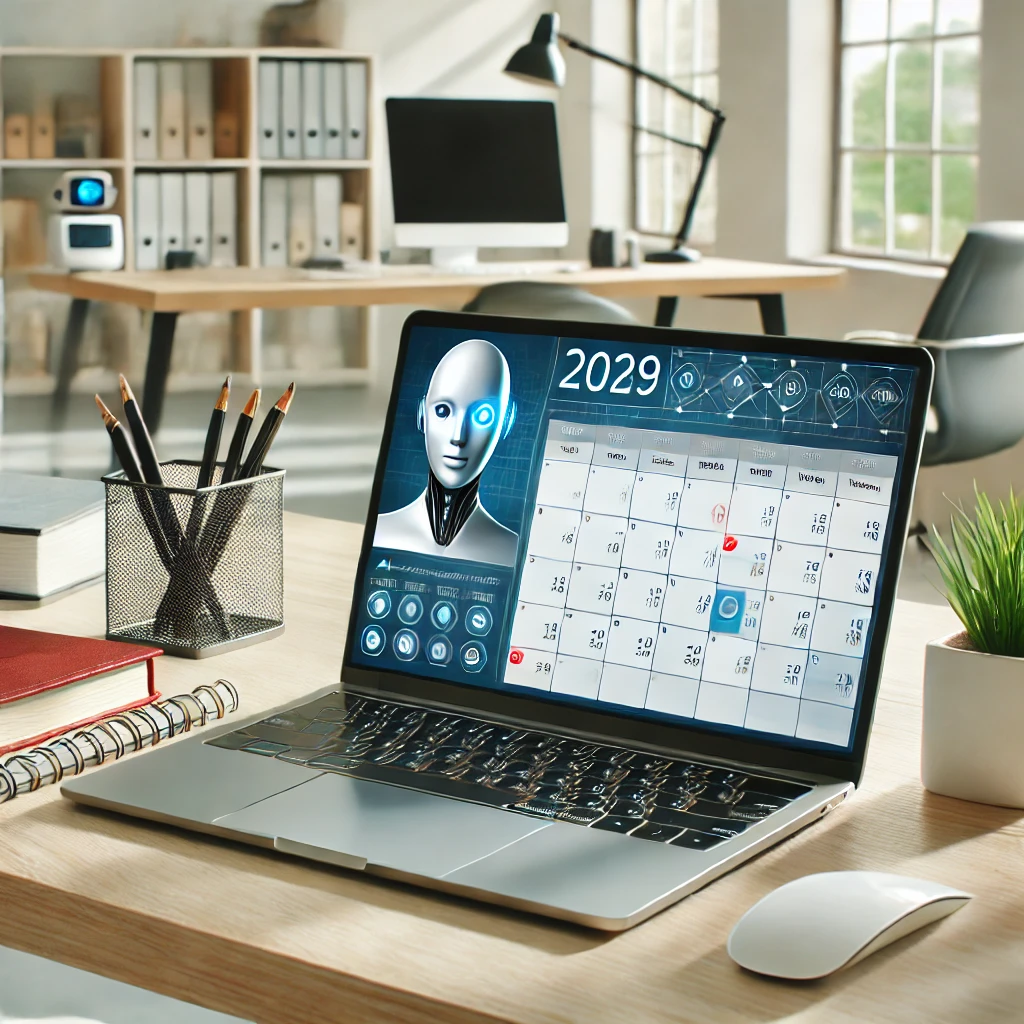 AI virtual assistant displaying scheduled meetings on a computer screen