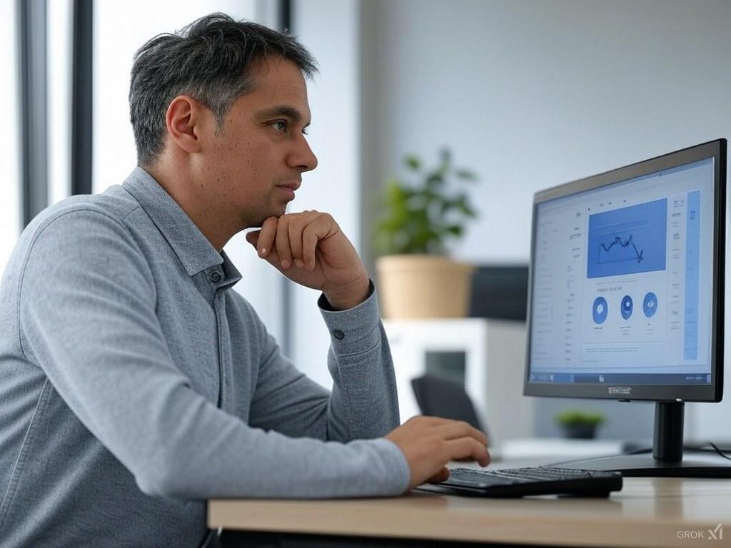 An HR manager using AI software to analyze employee engagement metrics.